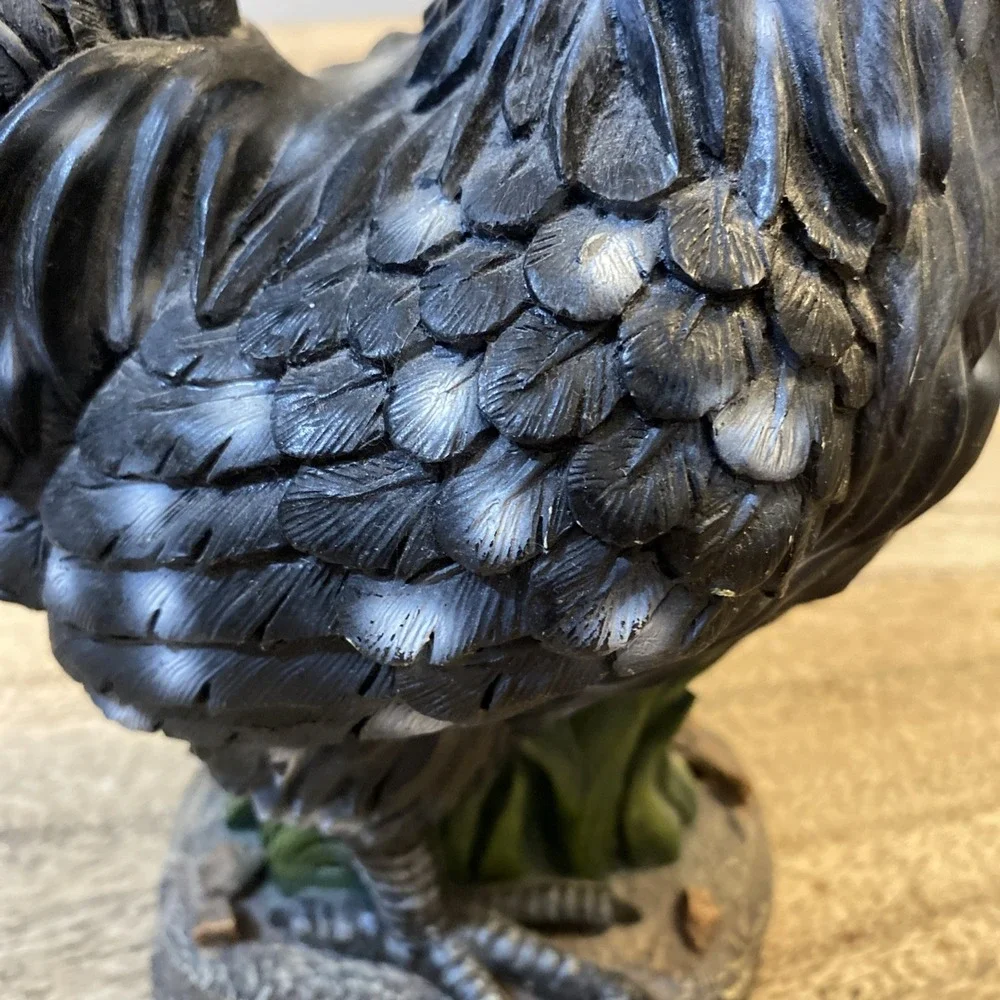 Cute Unique, Resin Black Gray Rooster Chicken farmhouse, decor